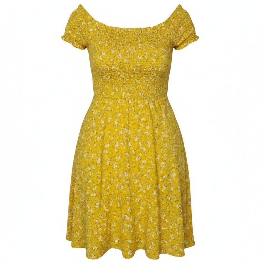Old Navy XXL Yellow Floral Off Shoulder Smocked Dress Womens Plus Size Boho